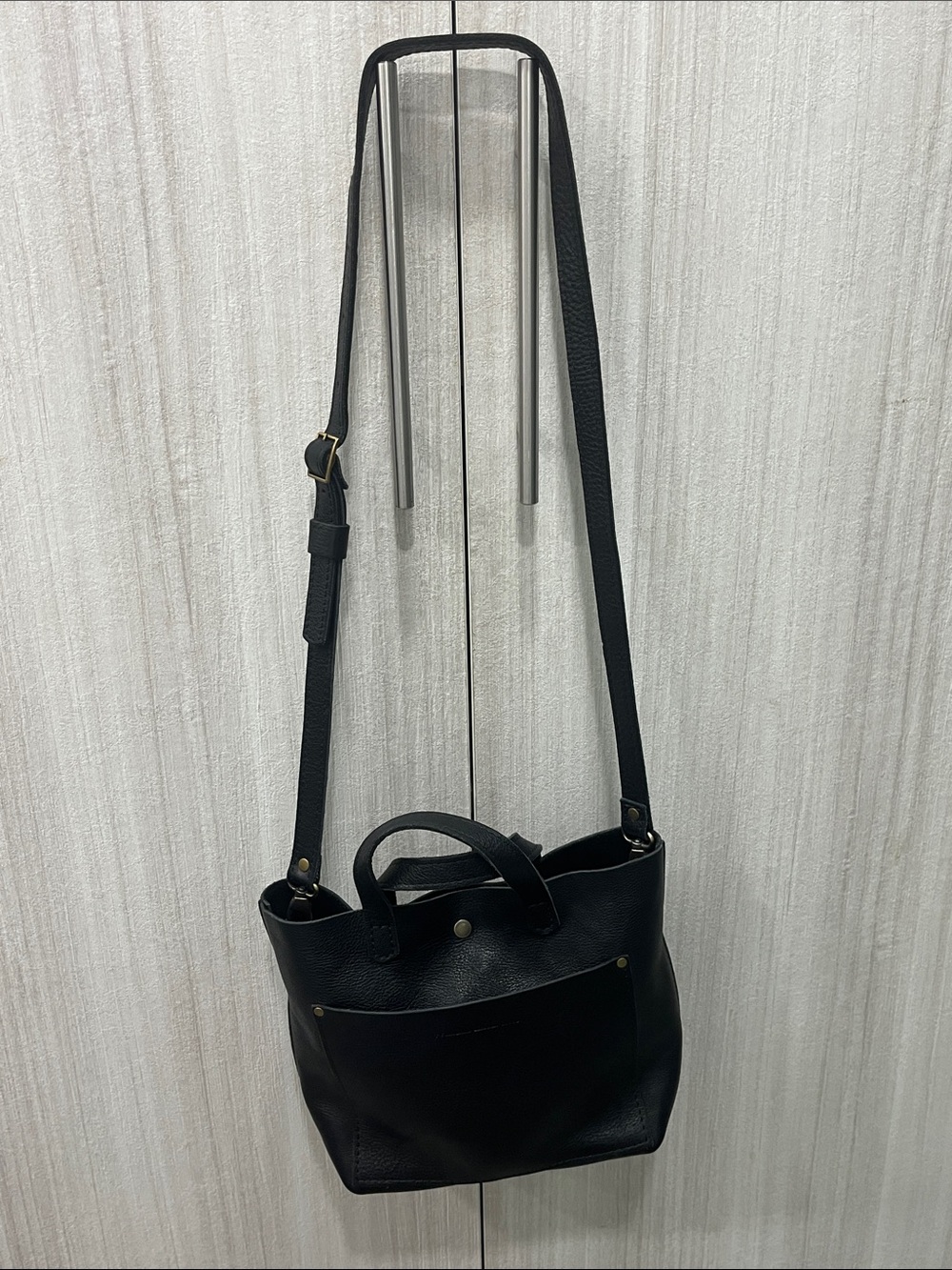 Portland Leather Black Pebbled Leather Mini Tote - Picture 4 of 13
